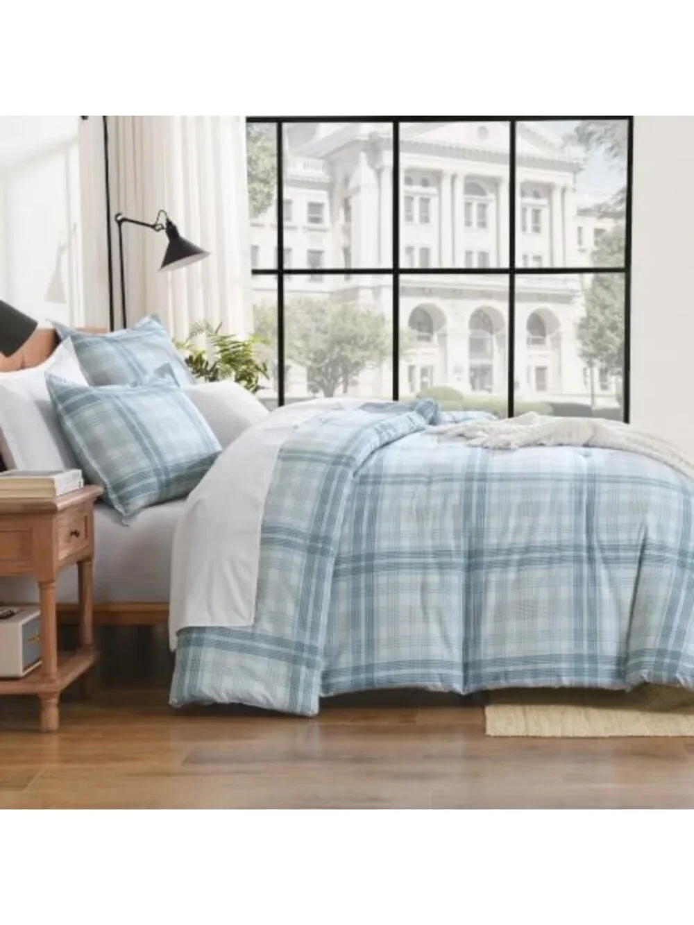 Cozy Blue Plaid Comforter Set Full Size | Gingham Checkered Bedding Ensemble